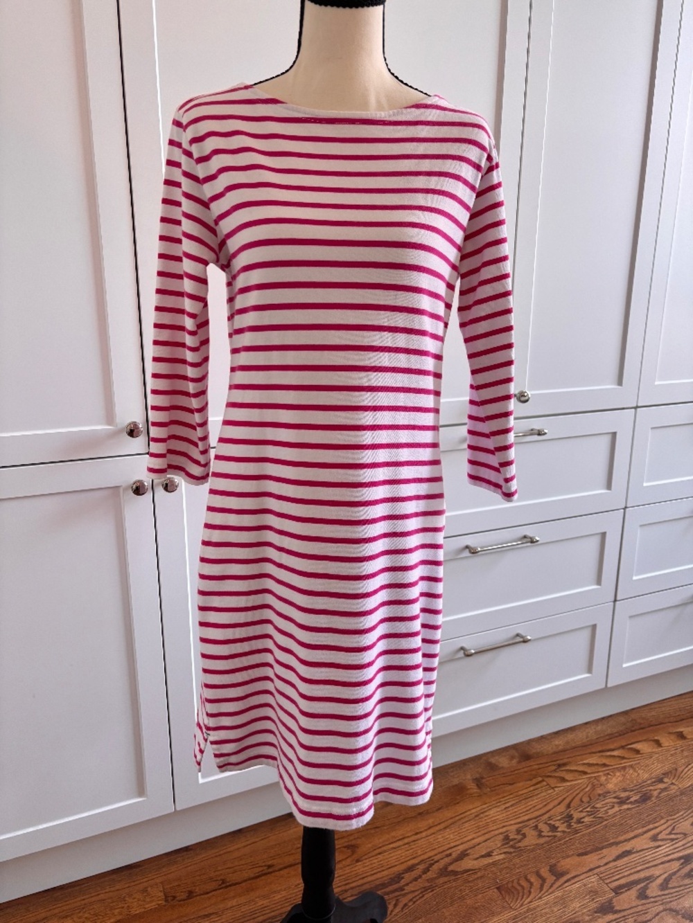 Vineyard Vines Striped Boatneck Dress | Size S | Pink White | 3/4 Sleeve | Cotto